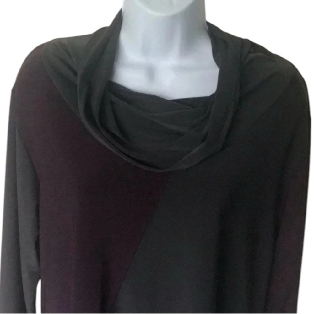 Sun Kim USA Charcoal Gray Plum Colorblock 3/4 Sleeve Asymmetrical Cowl Tunic S - Picture 4 of 10